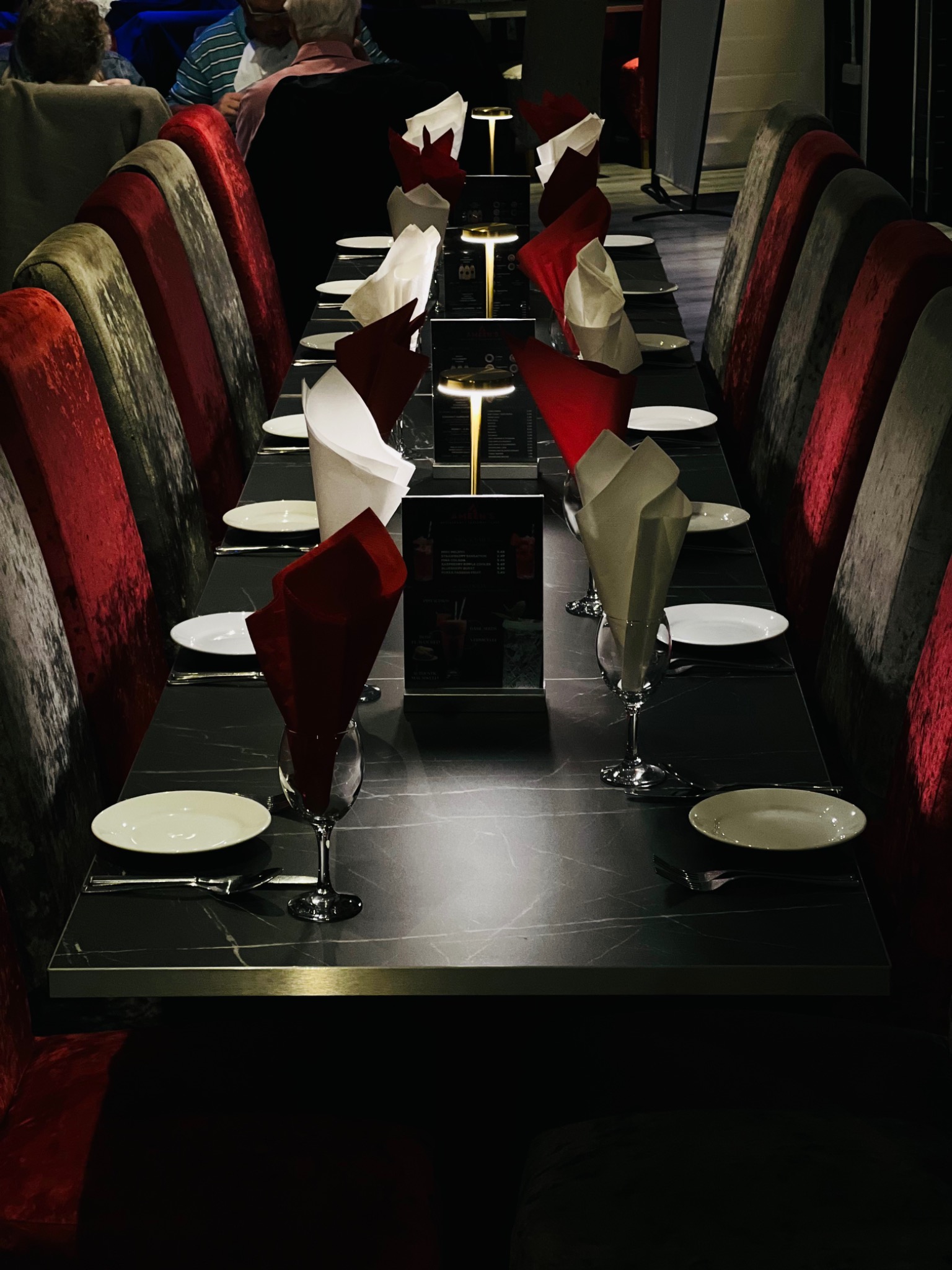 A table set for guests at Ameen’s